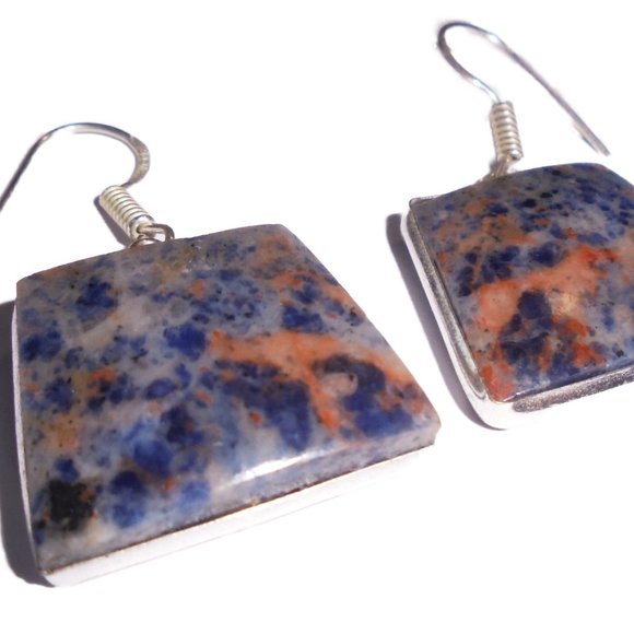 Earrings Sodalite 925 Sterling Silver Jewelry - Picture 1 of 8